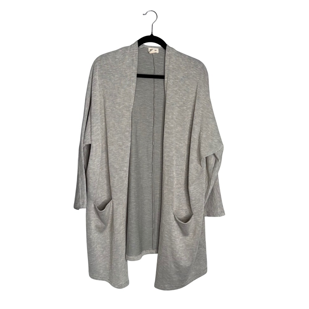 DONNI Ribbed Knit Cardigan Women OSFA‎ Grey Excellent Open Front Pocket Duster